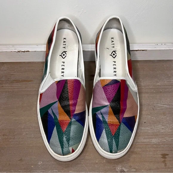 Katy Perry Shoes Womens Size 8 Geometric Colors Bright Leather Slip On Sneakers - Picture 2 of 8